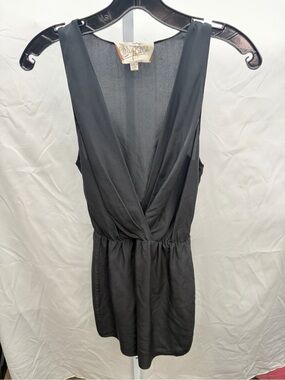 Rory Beca 100% Silk Black Sleeveless Deep V Twist Front Mini Dress | Size XS